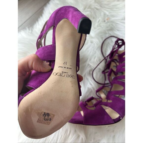 Jimmy Choo Magenta Suede Heels strapy heel new no box purple size 37 or 7 - Picture 5 of 6